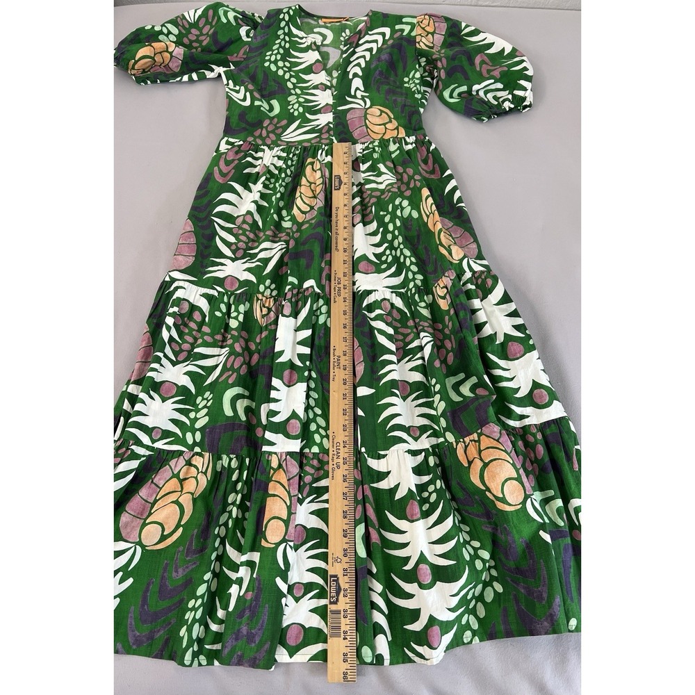 Oliphant Women's Puff Sleeve Maxi V-Neck, Grenadine Green Sz Small - Picture 8 of 11
